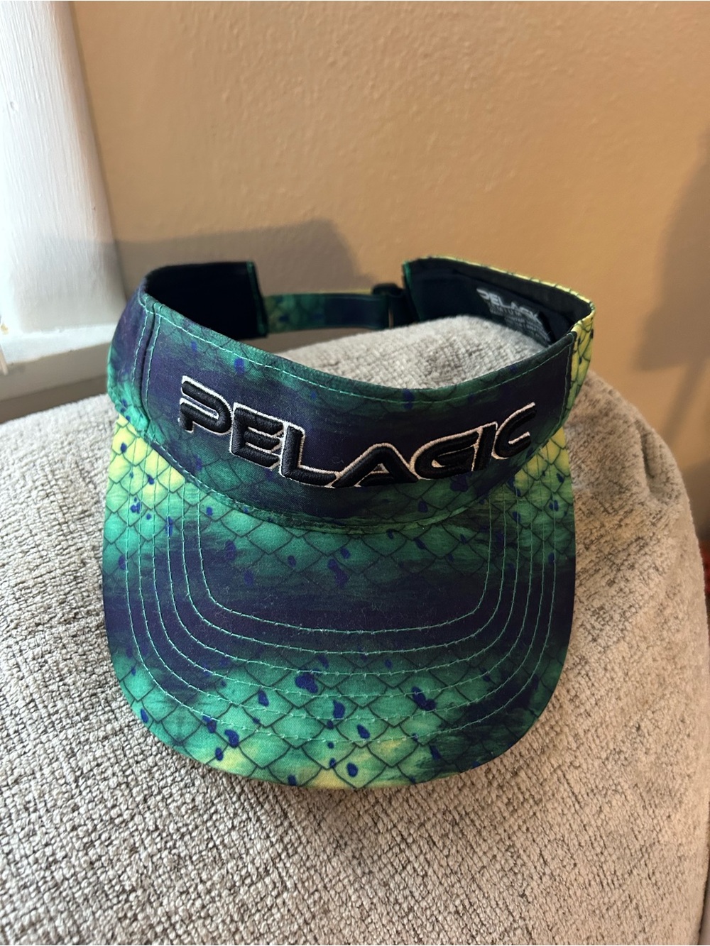 Pelagic Performance Psycho Dorado Multicolor Yellow/Blue/Green Fishing Visor Hat